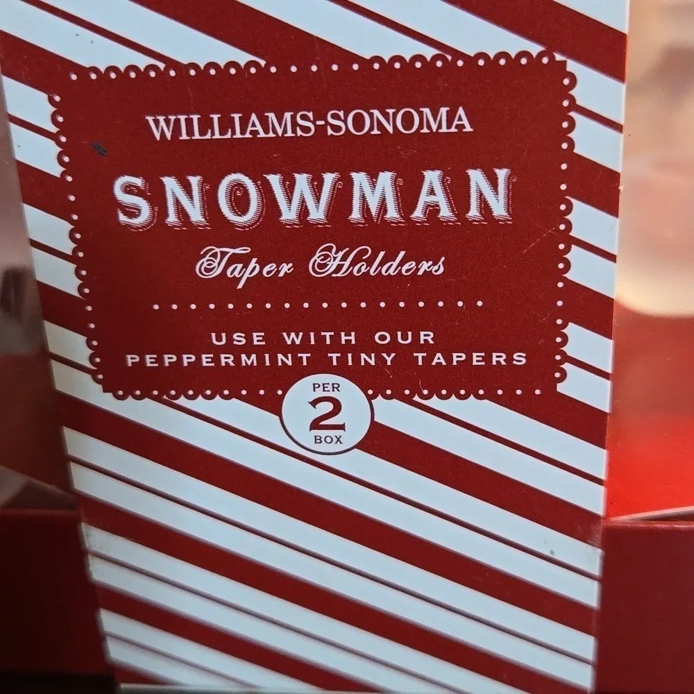 Williams-Sonoma Frosted Snowman Taper Candleholders 3 boxes New in Box